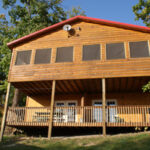 Exterior view of bird hunting lodge.